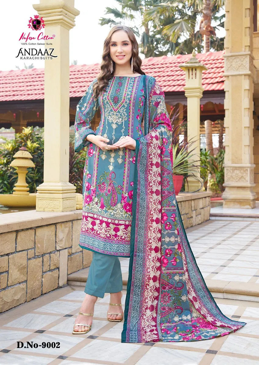 Andaaz Vol 9 By Nafisa Printed Karachi Cotton Dress Material Suppliers In India